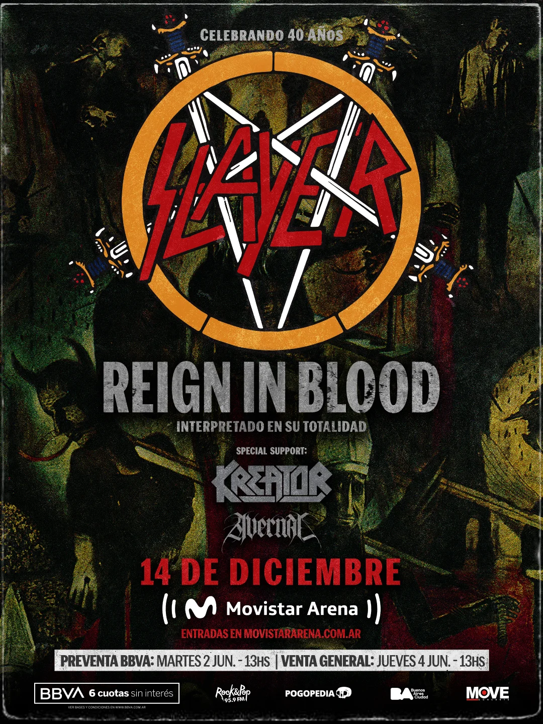 Slayer llevará el show aniversario por los 40 años de 'Reign In Blood' a la Argentina